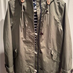 Joules Womens Khaki Hooded Rain Coat Jacket Size 12